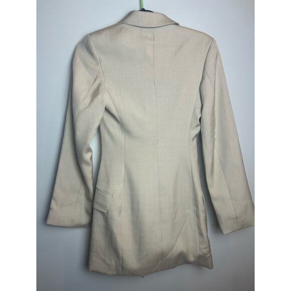 H & M Beige Blazer Size Women XS Double-breasted Long-Line Oversized - Picture 4 of 6